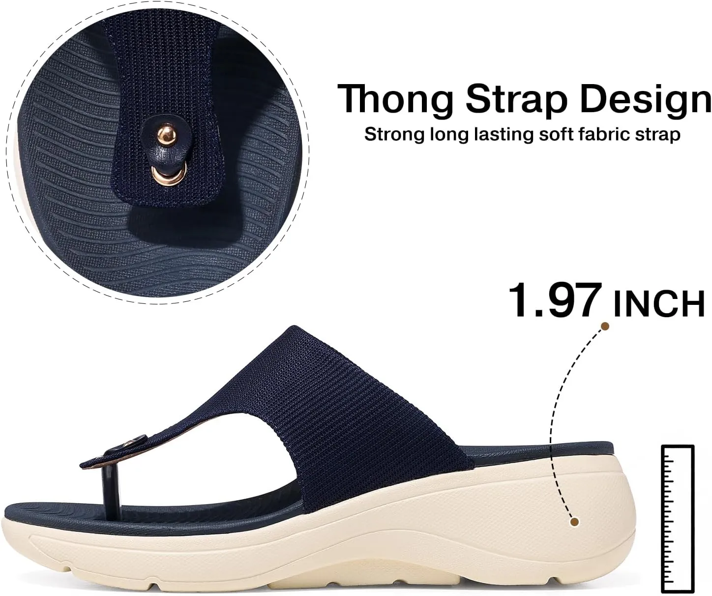 TEMOFON Womens Sandals Slides Dressy: Arch Support Flip Flops Wedge - Slip on Thong Flip Flops Slides Sandals Size 5-9