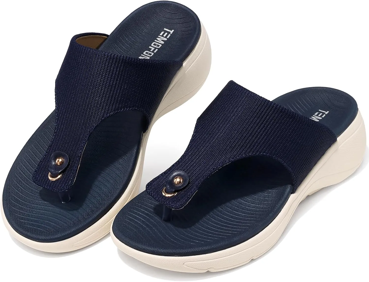 TEMOFON Womens Sandals Slides Dressy: Arch Support Flip Flops Wedge - Slip on Thong Flip Flops Slides Sandals Size 5-9