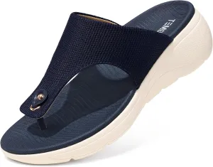 TEMOFON Womens Sandals Slides Dressy: Arch Support Flip Flops Wedge - Slip on Thong Flip Flops Slides Sandals Size 5-9