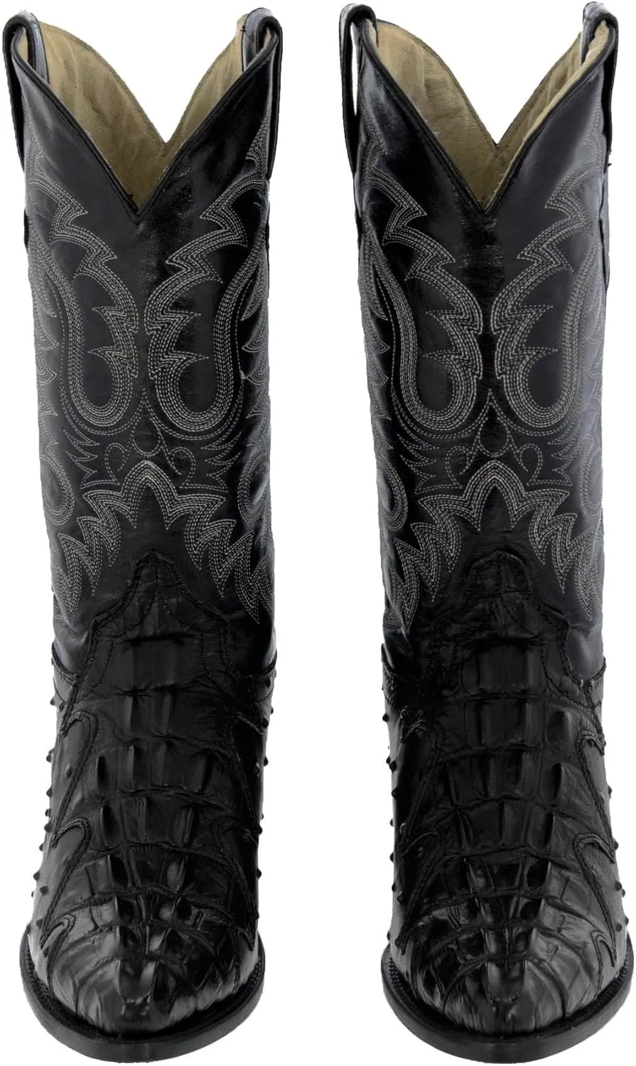 Texas Legacy Mens Black Western Cowboy Boots Crocodile & Ostrich Print J Toe