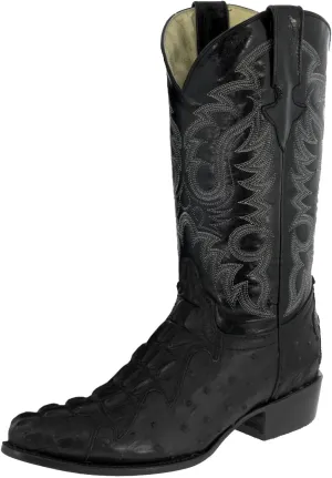 Texas Legacy Mens Black Western Cowboy Boots Crocodile & Ostrich Print J Toe