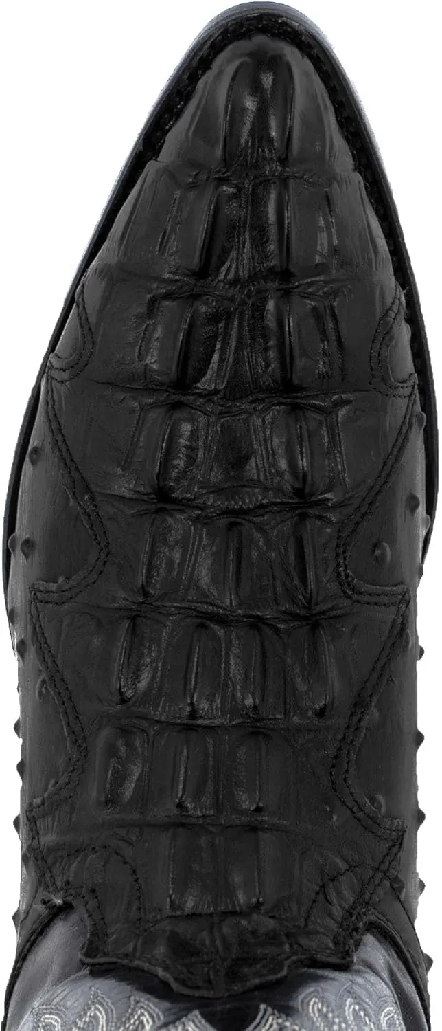Texas Legacy Mens Black Western Cowboy Boots Crocodile & Ostrich Print J Toe