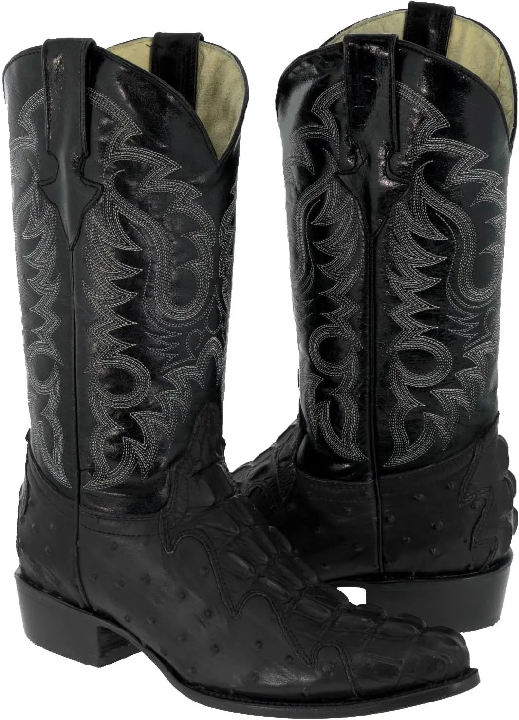Texas Legacy Mens Black Western Cowboy Boots Crocodile & Ostrich Print J Toe