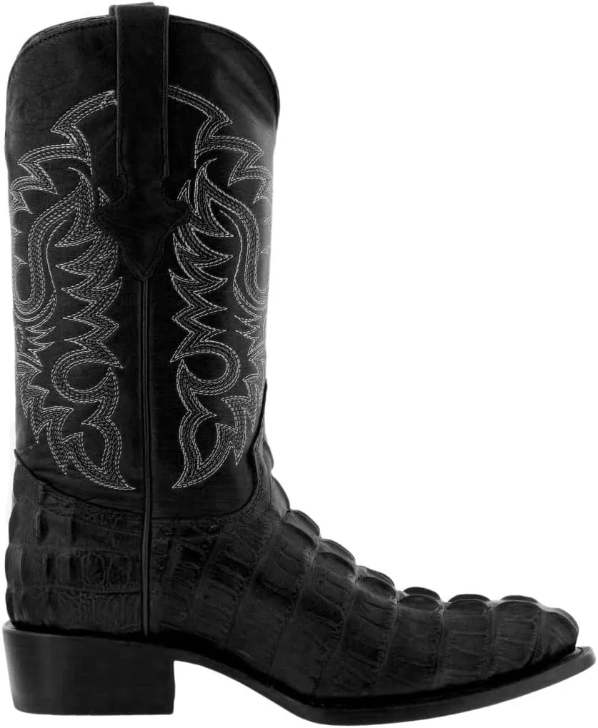 Texas Legacy Mens Black Western Leather Cowboy Boots Crocodile Tail Print Round