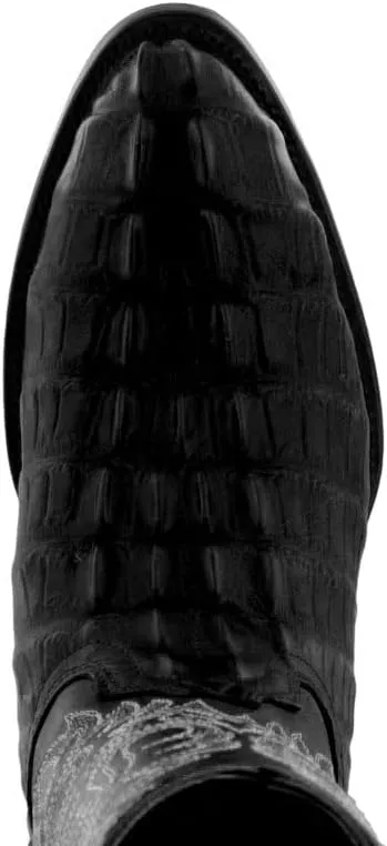 Texas Legacy Mens Black Western Leather Cowboy Boots Crocodile Tail Print Round