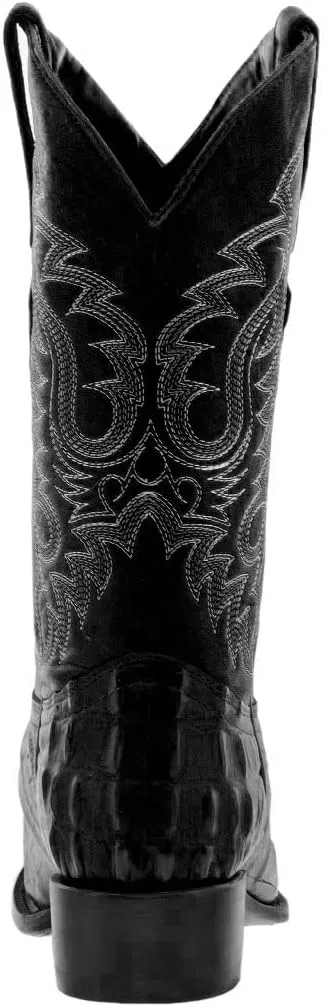 Texas Legacy Mens Black Western Leather Cowboy Boots Crocodile Tail Print Round