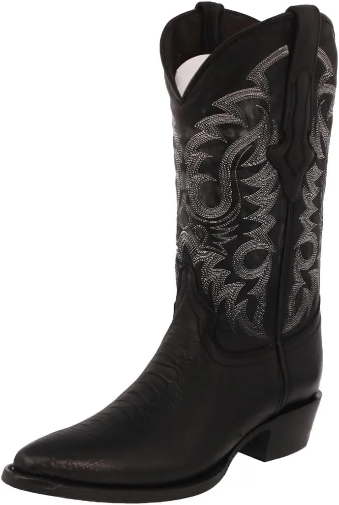 Texas Legacy Mens Black Western Leather Cowboy Boots Ostrich Leg Print J Toe