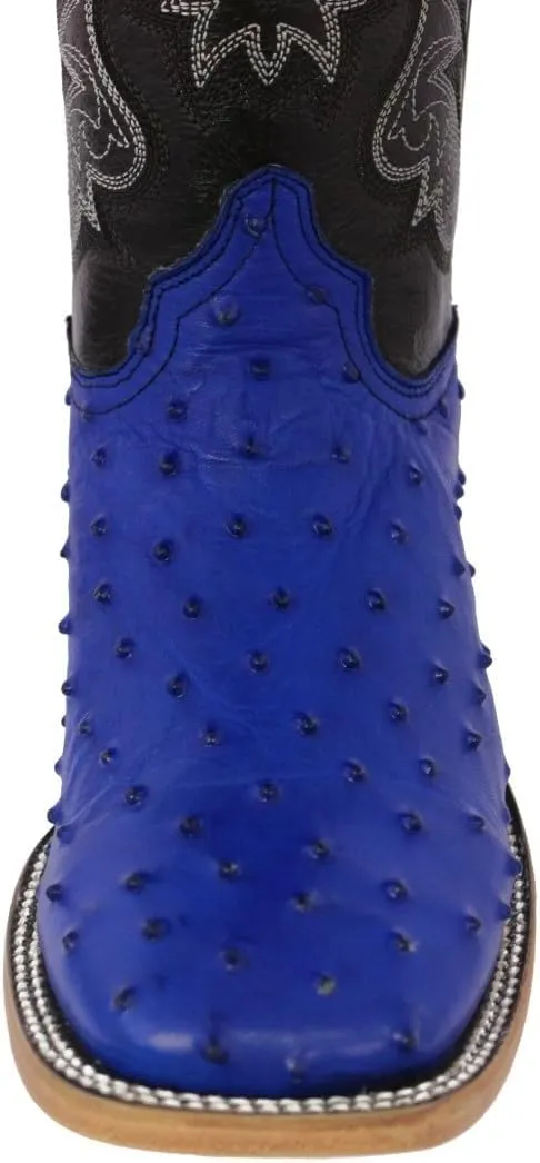 Texas Legacy Mens Blue Cowboy Boots Ostrich Quill Print Leather Square Toe Botas