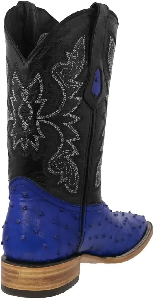 Texas Legacy Mens Blue Cowboy Boots Ostrich Quill Print Leather Square Toe Botas