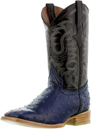 Texas Legacy Mens Blue Western Leather Cowboy Boots Ostrich Quill Print Square 6.5 E US