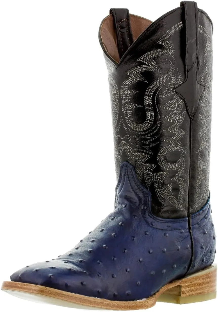 Texas Legacy Mens Blue Western Leather Cowboy Boots Ostrich Quill Print Square 6.5 E US