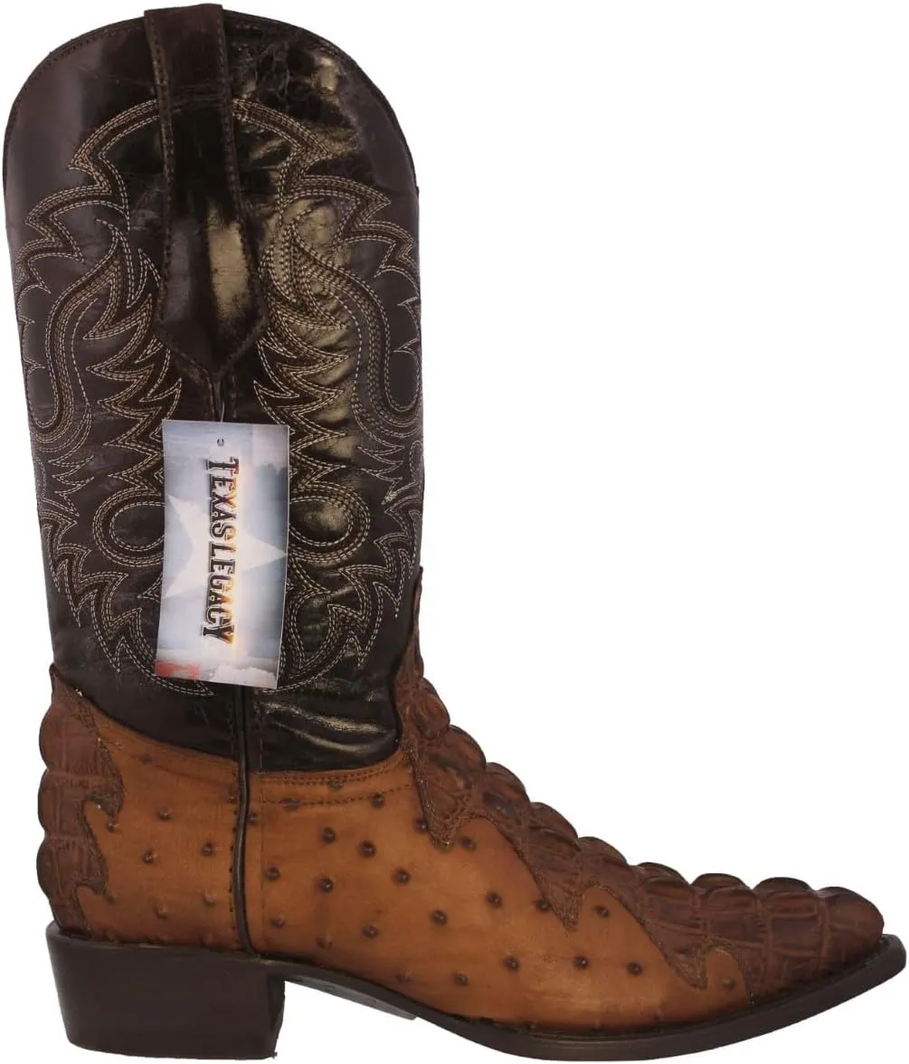 Texas Legacy Mens Brown Western Cowboy Boots Crocodile & Ostrich Print J Toe