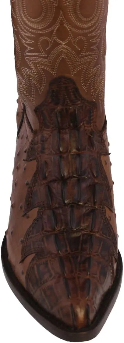 Texas Legacy Mens Brown Western Cowboy Boots Crocodile & Ostrich Print J Toe