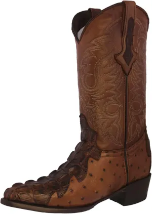 Texas Legacy Mens Brown Western Cowboy Boots Crocodile & Ostrich Print J Toe
