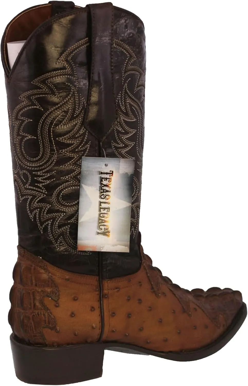 Texas Legacy Mens Brown Western Cowboy Boots Crocodile & Ostrich Print J Toe
