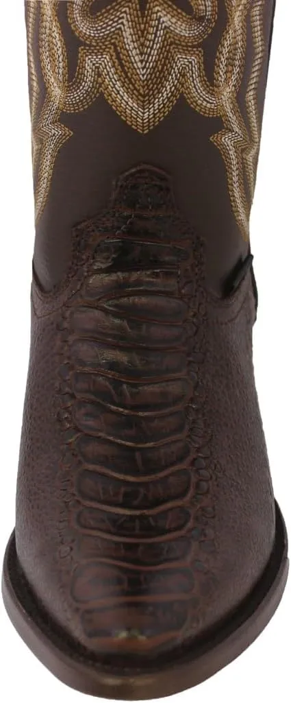Texas Legacy Mens Brown Western Cowboy Boots Ostrich Leg Print Leather J Toe