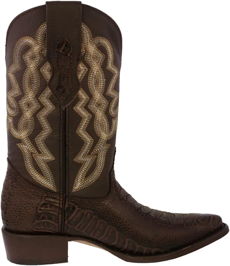 Texas Legacy Mens Brown Western Cowboy Boots Ostrich Leg Print Leather J Toe