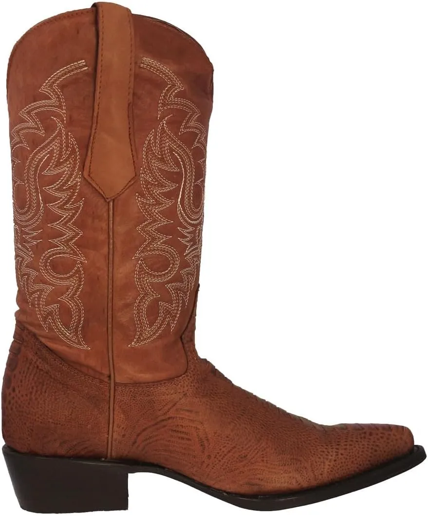 Texas Legacy Mens Cognac Western Leather Cowboy Boots Ostrich Leg Print J Toe