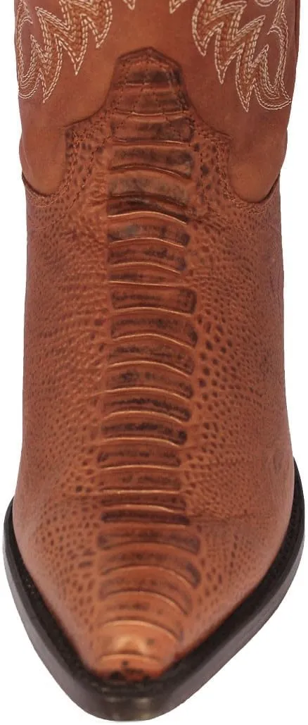 Texas Legacy Mens Cognac Western Leather Cowboy Boots Ostrich Leg Print J Toe