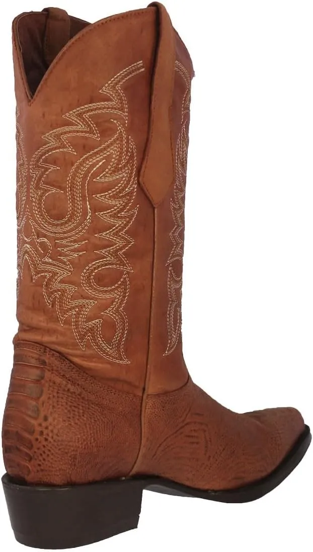 Texas Legacy Mens Cognac Western Leather Cowboy Boots Ostrich Leg Print J Toe