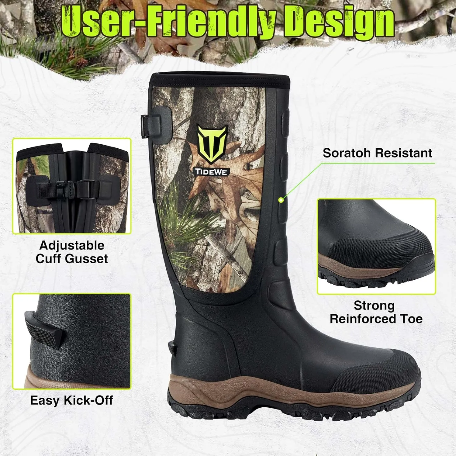 TIDEWE Hunting Boots Snake Proof for Men and Women, Waterproof Insulated Warm Rubber With Steel Shank, 5mm Neoprene Lightweight Outdoor, Sturdy Work for Farming Gardening