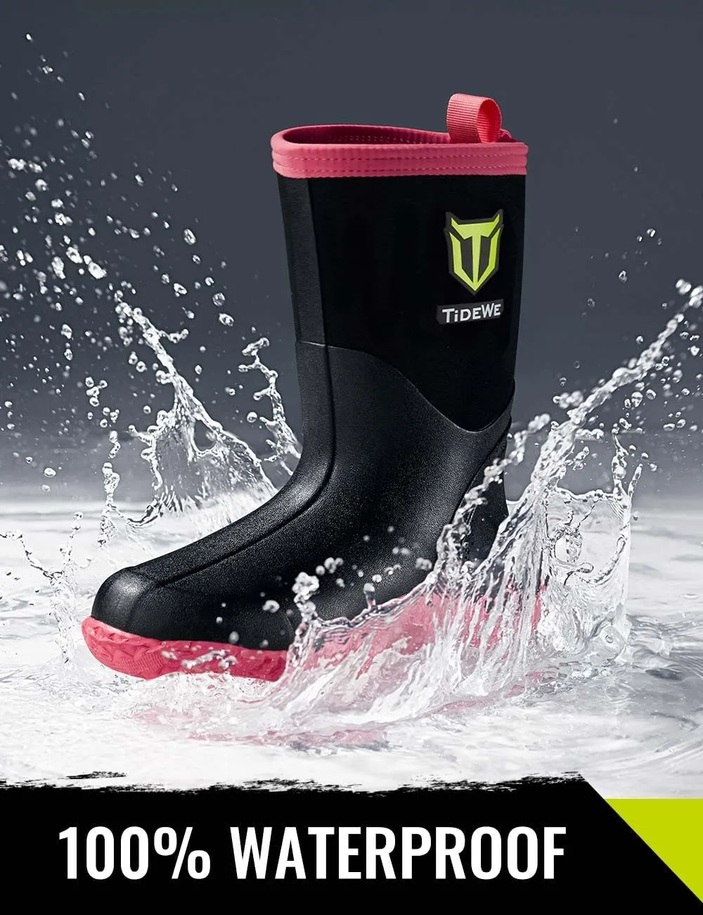 TIDEWE Rubber Boots for Women, 5.5mm Neoprene Insulated Rain Boots with Steel Shank, Waterproof Mid Calf Hunting Boots, Sturdy Rubber Work Boots for Farming Gardening Fishing