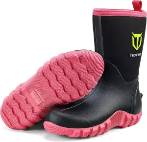 TIDEWE Rubber Boots for Women, 5.5mm Neoprene Insulated Rain Boots with Steel Shank, Waterproof Mid Calf Hunting Boots, Sturdy Rubber Work Boots for Farming Gardening Fishing
