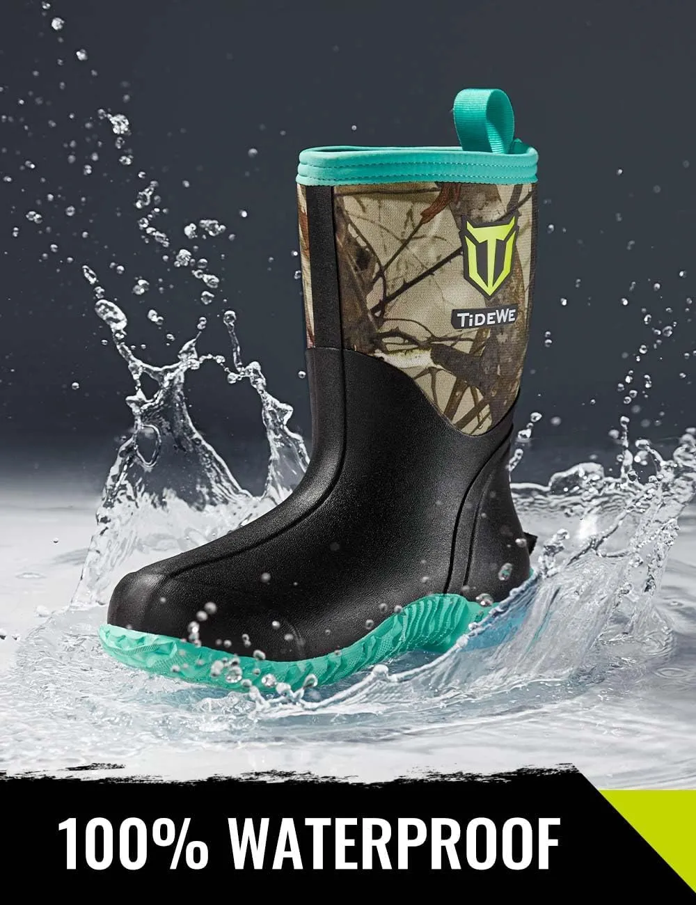 TIDEWE Rubber Boots for Women, 5.5mm Neoprene Insulated Rain Boots with Steel Shank, Waterproof Mid Calf Hunting Boots, Sturdy Rubber Work Boots for Farming Gardening Fishing