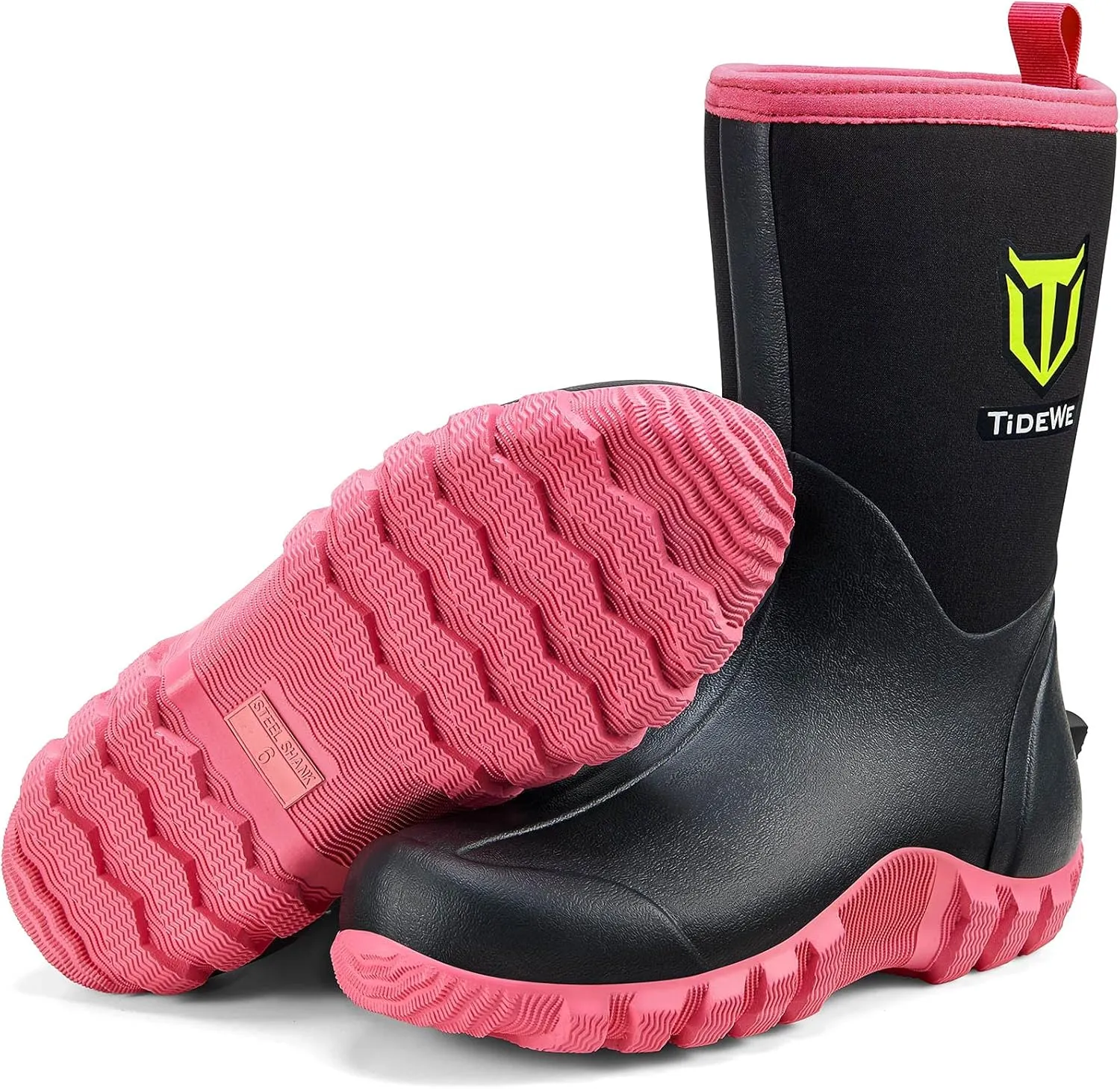 TIDEWE Rubber Boots for Women, 5.5mm Neoprene Insulated Rain Boots with Steel Shank, Waterproof Mid Calf Hunting Boots, Sturdy Rubber Work Boots for Farming Gardening Fishing