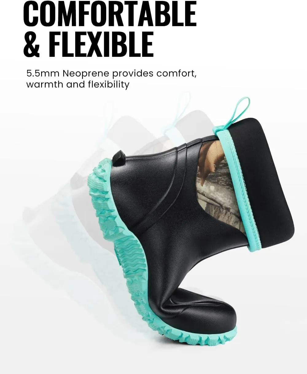 TIDEWE Rubber Boots for Women, 5.5mm Neoprene Insulated Rain Boots with Steel Shank, Waterproof Mid Calf Hunting Boots, Sturdy Rubber Work Boots for Farming Gardening Fishing