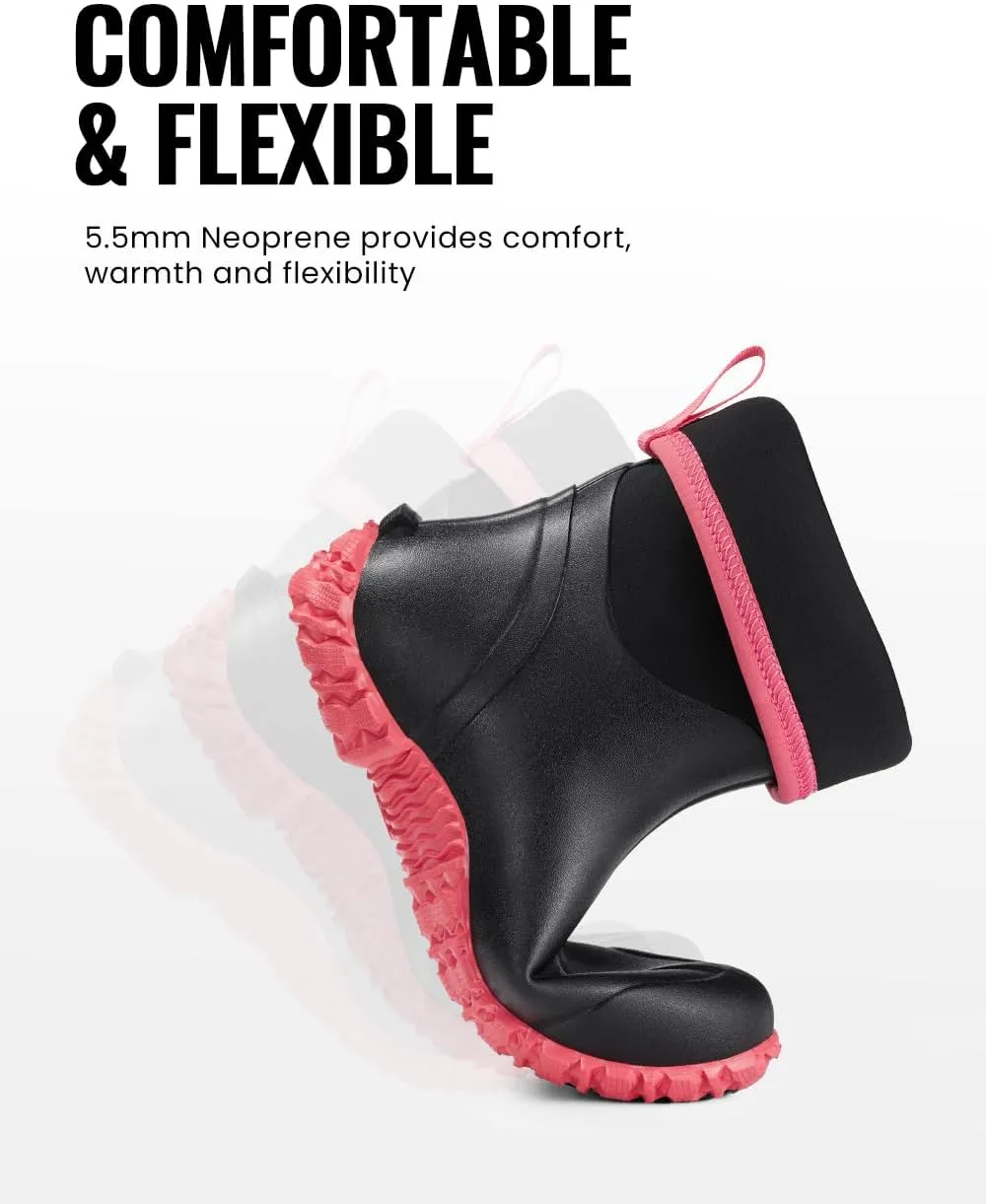 TIDEWE Rubber Boots for Women, 5.5mm Neoprene Insulated Rain Boots with Steel Shank, Waterproof Mid Calf Hunting Boots, Sturdy Rubber Work Boots for Farming Gardening Fishing