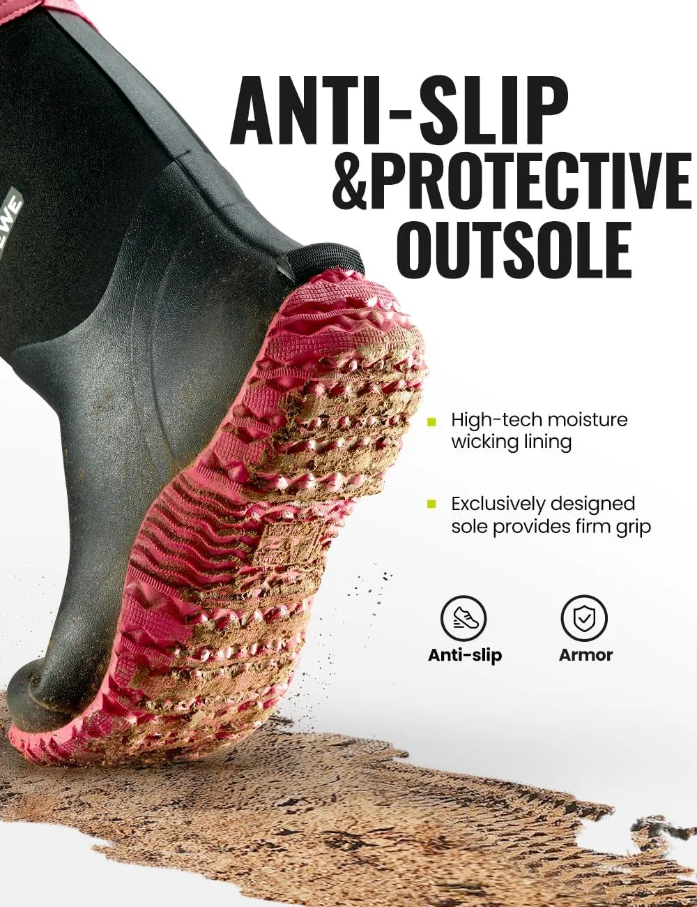 TIDEWE Rubber Boots for Women, 5.5mm Neoprene Insulated Rain Boots with Steel Shank, Waterproof Mid Calf Hunting Boots, Sturdy Rubber Work Boots for Farming Gardening Fishing