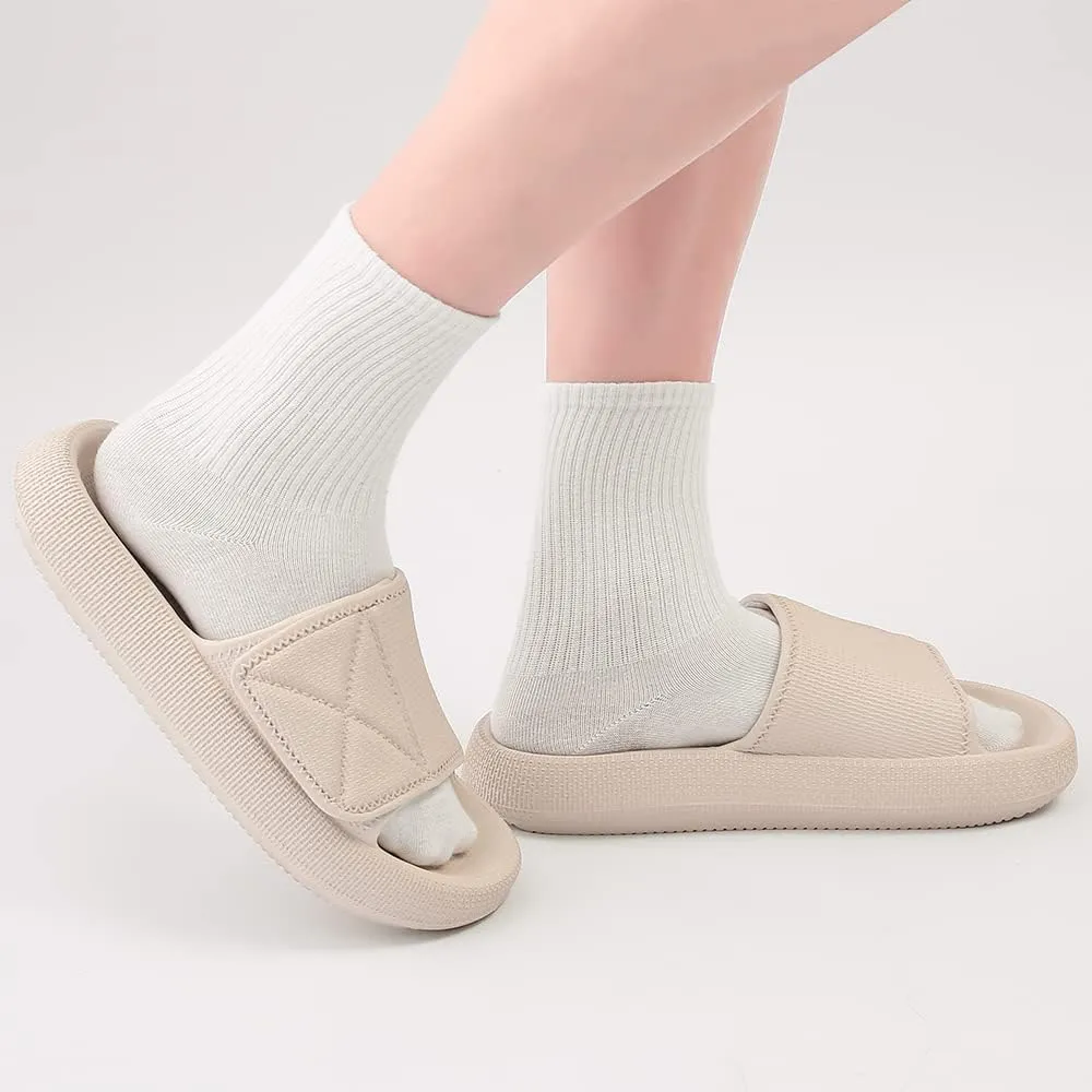 TOBVZOO Cloud Slides for Women, Pillow Slippers with Adjustable Strap, Non Slip Cushioned Sandals Slides Soft Thick Sole