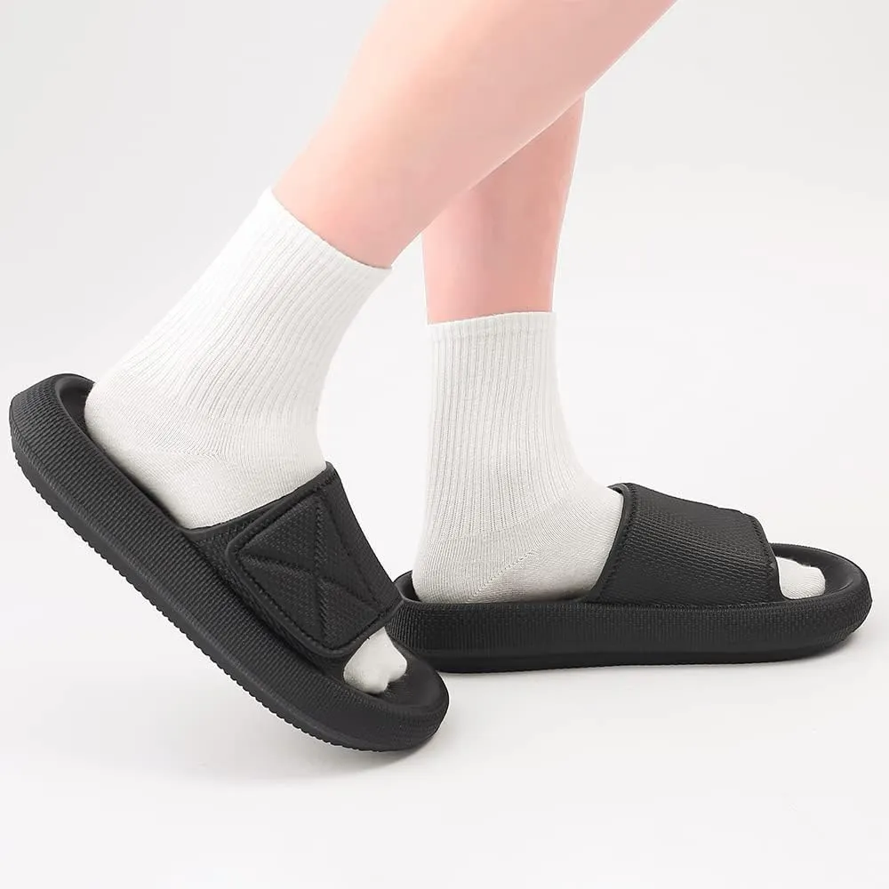 TOBVZOO Cloud Slides for Women, Pillow Slippers with Adjustable Strap, Non Slip Cushioned Sandals Slides Soft Thick Sole