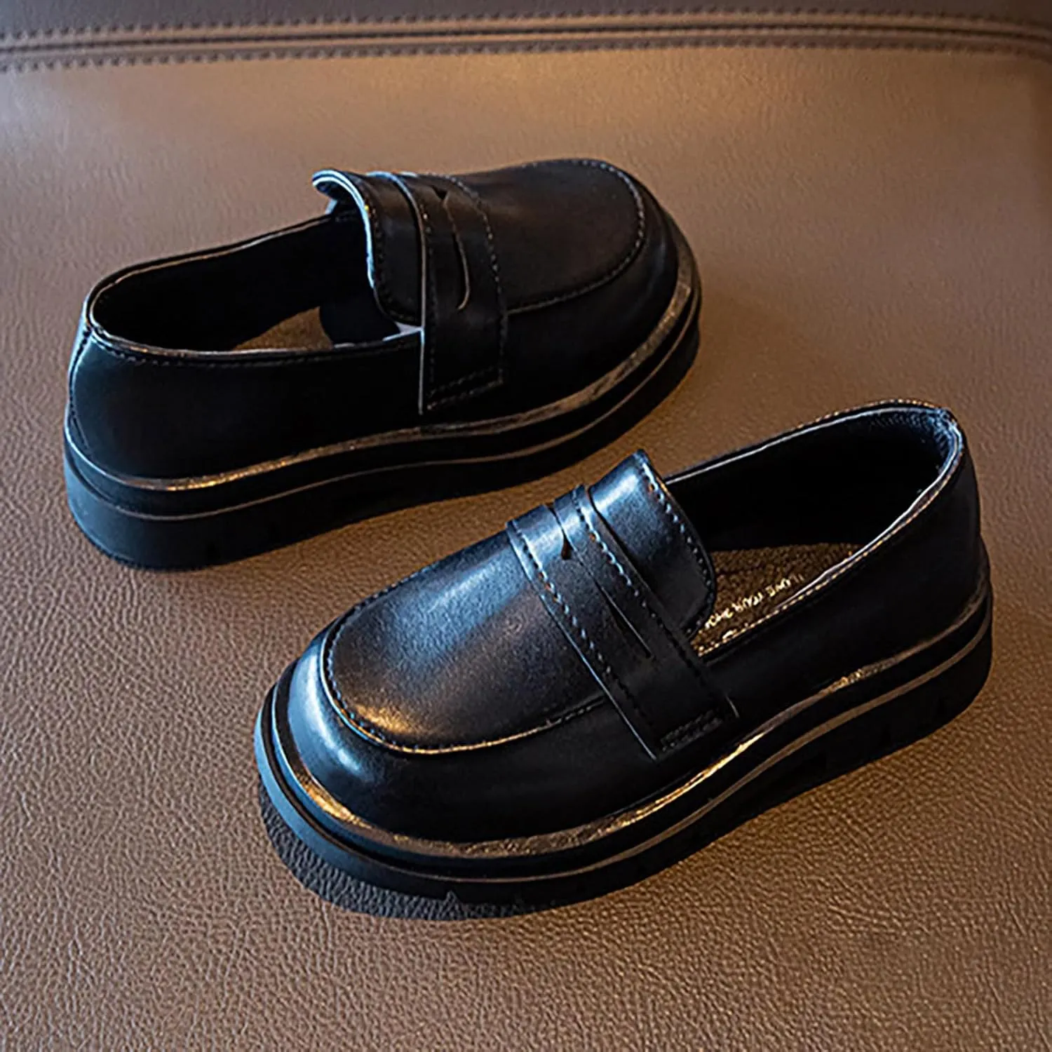 Toddler Boys Girls Loafers School Shoes Fashion Mary Jane Flat𝘀 Comfort Round Toe Leather Slip On Dress Shoes