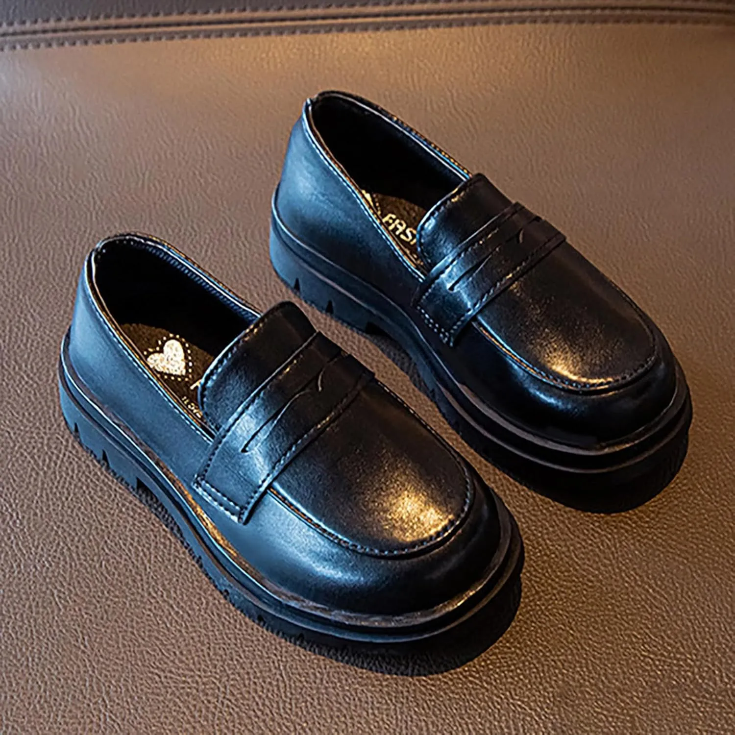 Toddler Boys Girls Loafers School Shoes Fashion Mary Jane Flat𝘀 Comfort Round Toe Leather Slip On Dress Shoes
