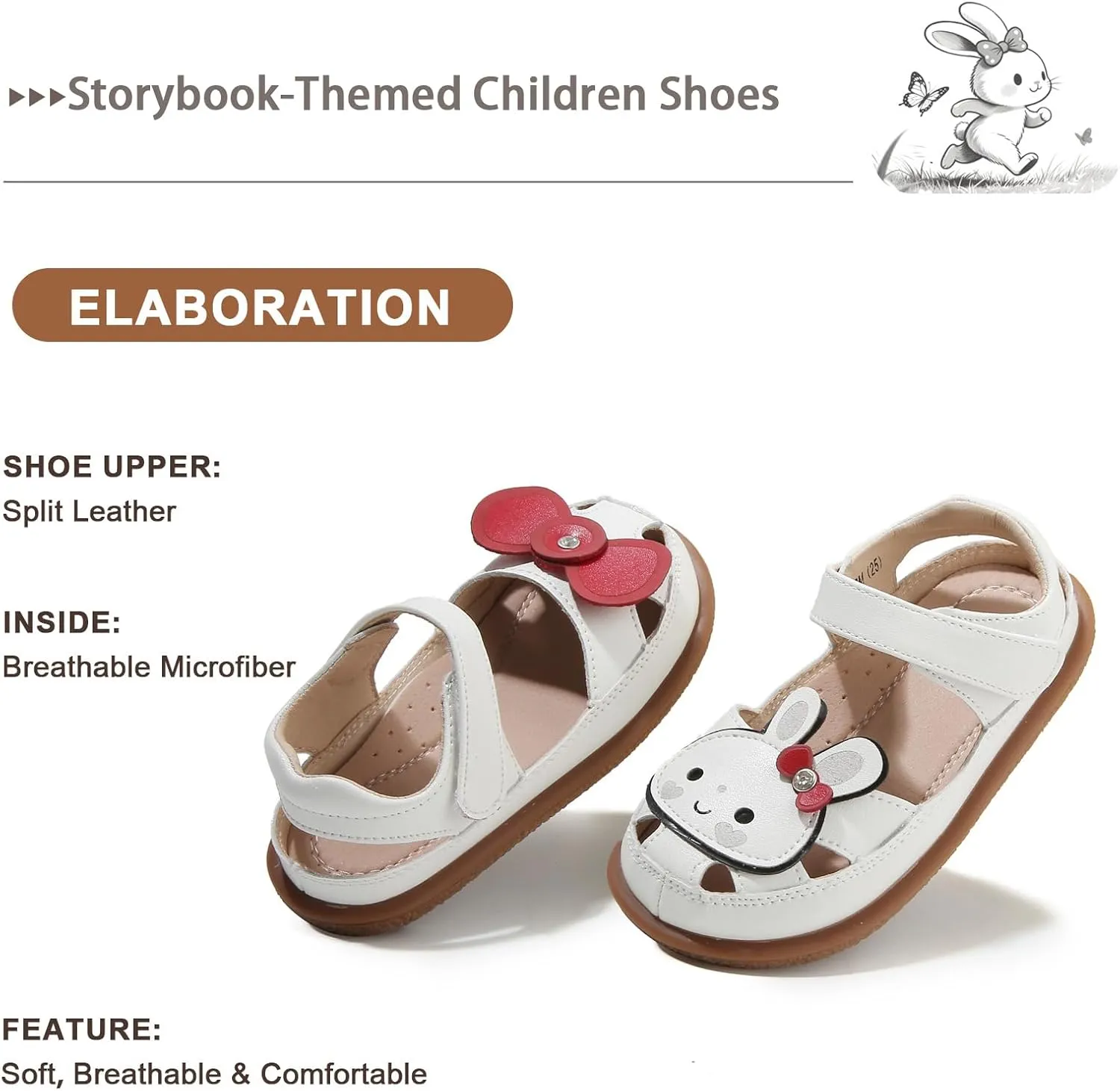 Toddler Girl Sandals with Flower, ‌Breathable Leather kids Closed Toe Sandals, Soft Rubber Non-Slip Summer Shoes for Little Girls 2-7 Years