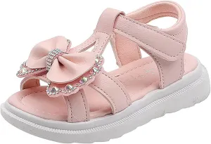 Toddler Kids Girls Soft Sole Open Toe Bow Sandals Ankle Strap Comfy Summer Cute Princess Flower Girls Dress Shoes