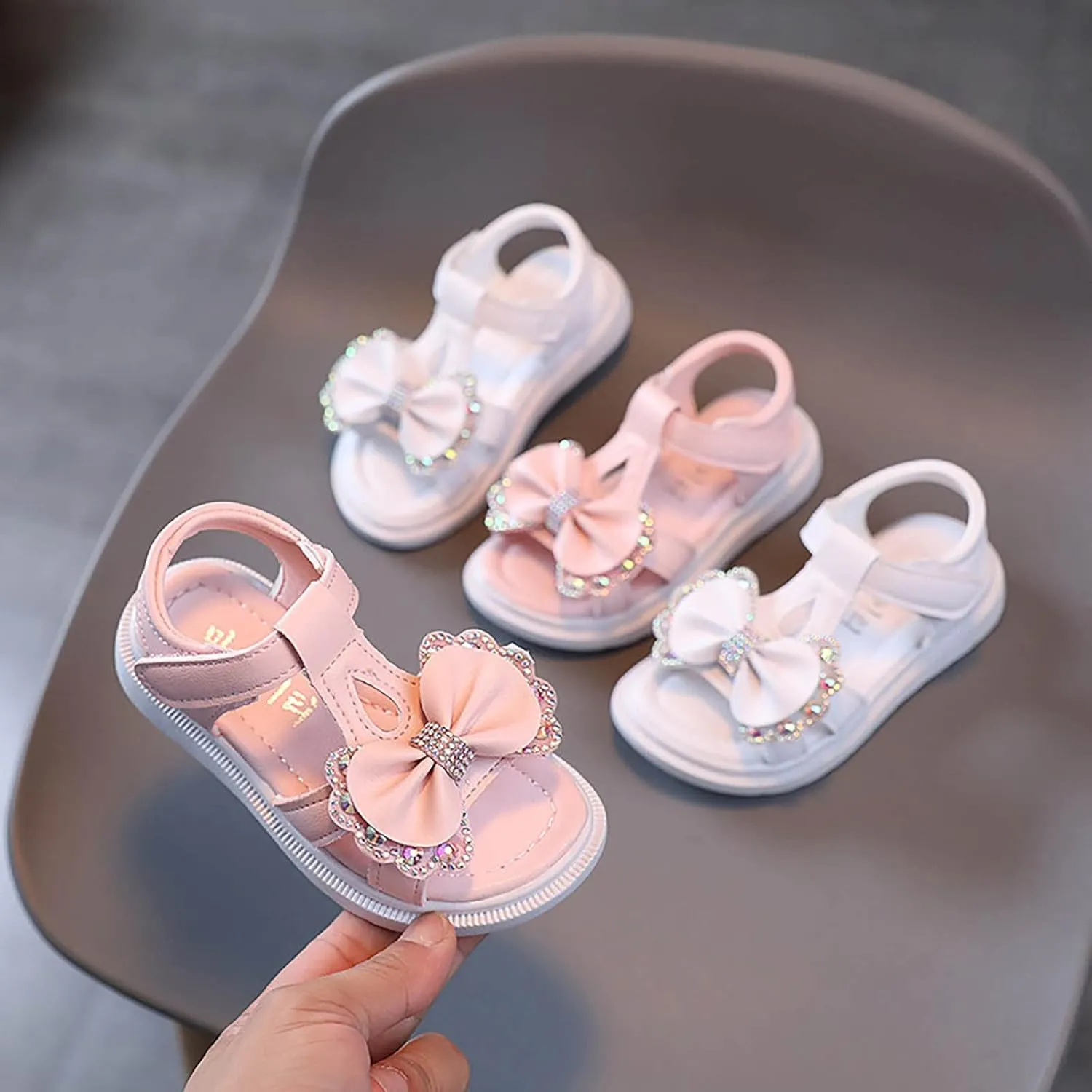 Toddler Kids Girls Soft Sole Open Toe Bow Sandals Ankle Strap Comfy Summer Cute Princess Flower Girls Dress Shoes