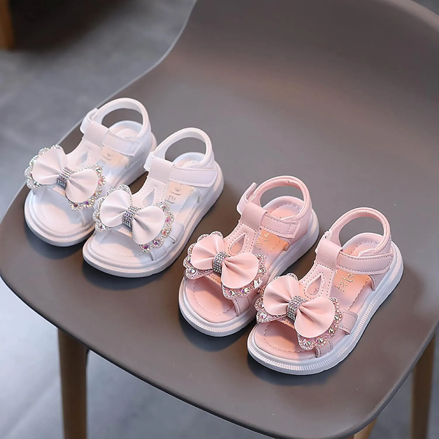 Toddler Kids Girls Soft Sole Open Toe Bow Sandals Ankle Strap Comfy Summer Cute Princess Flower Girls Dress Shoes