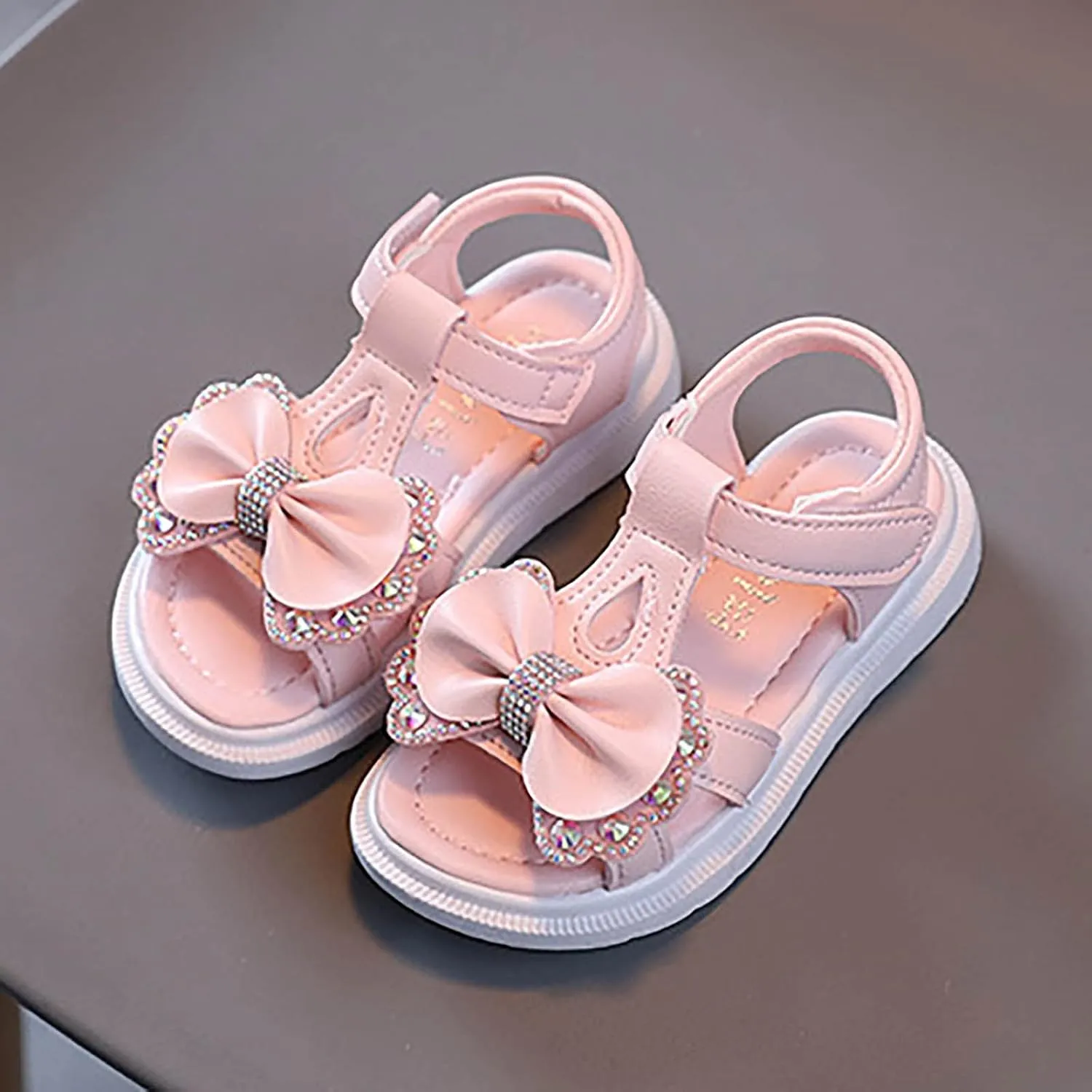 Toddler Kids Girls Soft Sole Open Toe Bow Sandals Ankle Strap Comfy Summer Cute Princess Flower Girls Dress Shoes