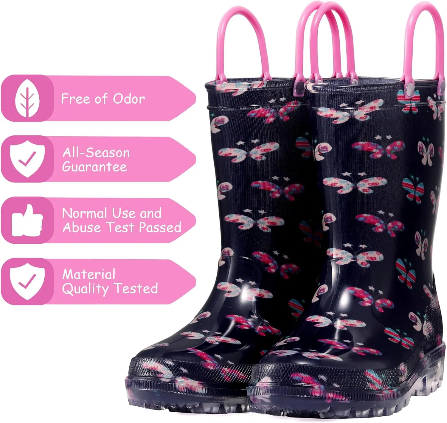 Toddler Rain Boots,Waterproof Light Up Kids Rain Boots with Easy-on Handles for Boys and Girls