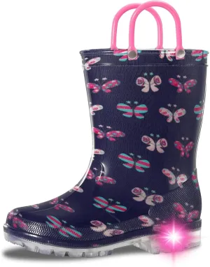 Toddler Rain Boots,Waterproof Light Up Kids Rain Boots with Easy-on Handles for Boys and Girls