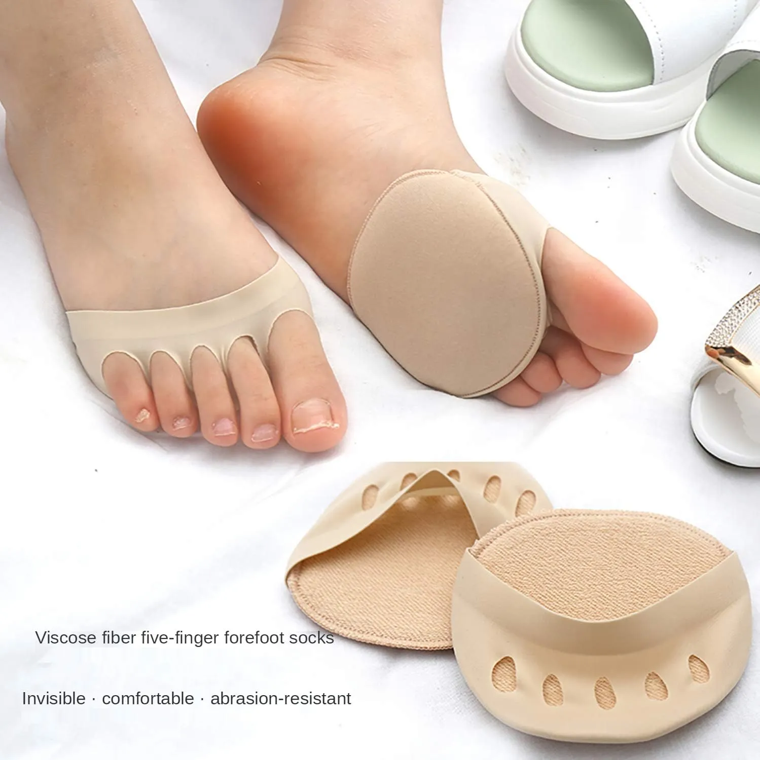 Toe Socks 7 Pairs Soft Honeycomb Fabric Foot Pads,Reusable Ball of Foot Cushions for Women Metatarsal Pads for Pain Relief Care Protector Metatarsal Socks