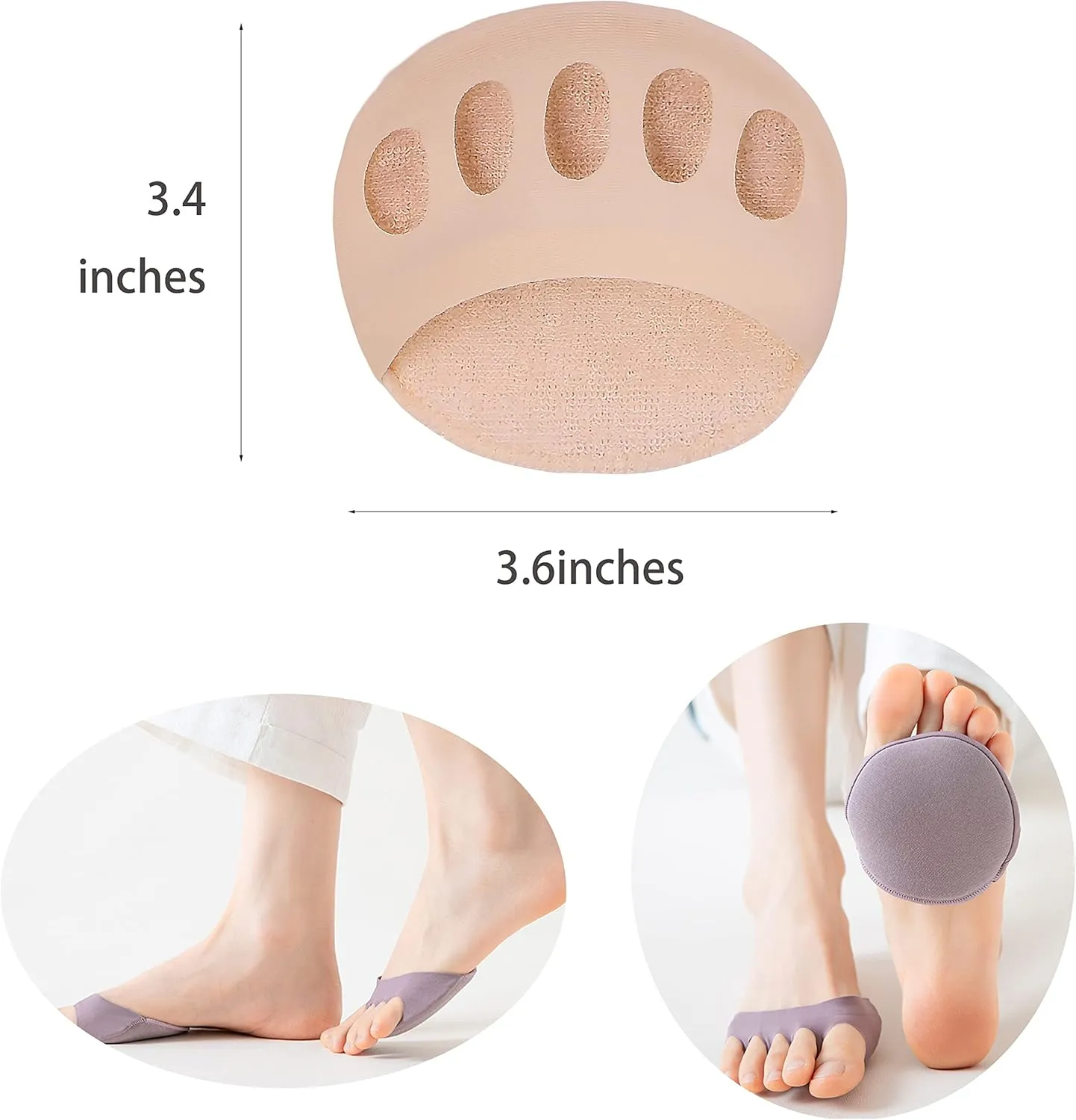 Toe Socks 7 Pairs Soft Honeycomb Fabric Foot Pads,Reusable Ball of Foot Cushions for Women Metatarsal Pads for Pain Relief Care Protector Metatarsal Socks