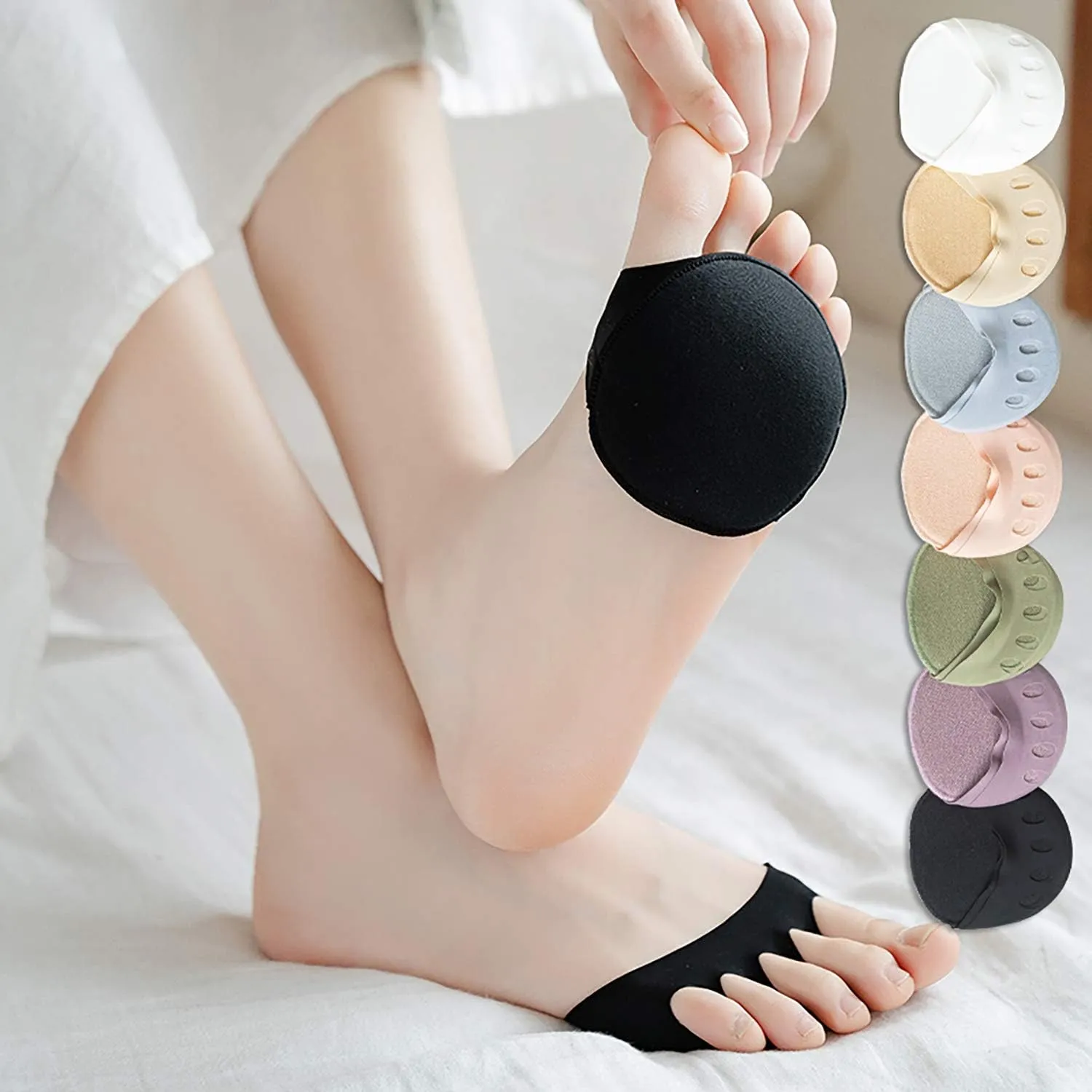Toe Socks 7 Pairs Soft Honeycomb Fabric Foot Pads,Reusable Ball of Foot Cushions for Women Metatarsal Pads for Pain Relief Care Protector Metatarsal Socks