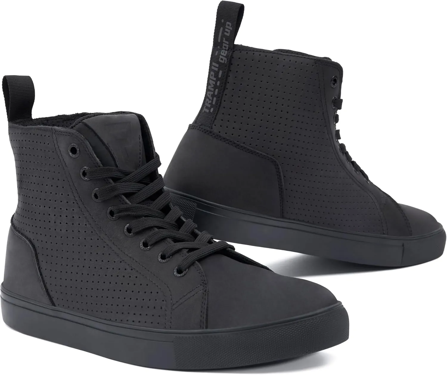 Tramp II Motorcycle Boots for Men and Women, Cowhide Leather, Perforated, Ankle Protection, Reinforcements on Toes and Ankles, Sizes up to 48, black, 10