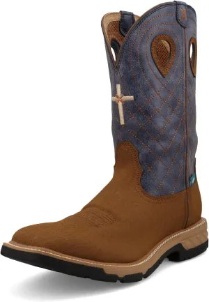 Twisted X Men's 12" Western Work Boot, Square Toe with CellStretch, Clay & Peacock, 9 EE