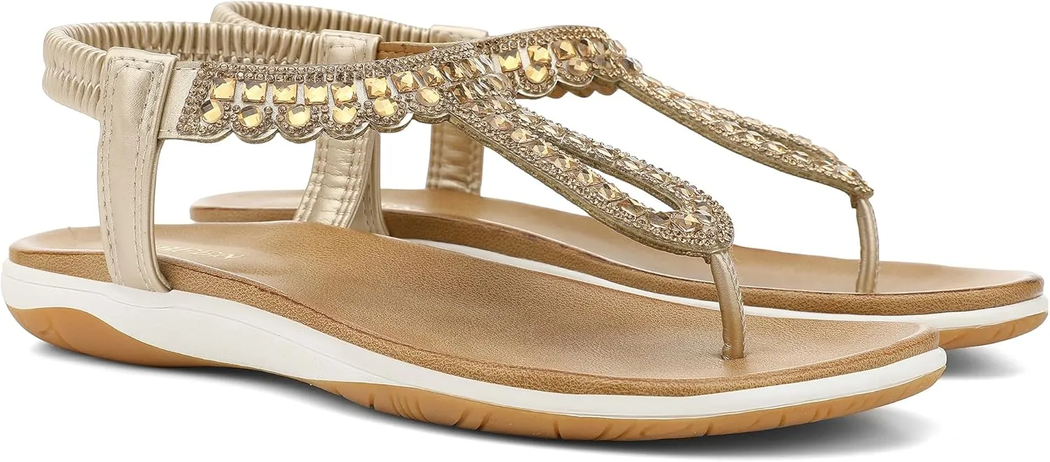 UBFEN Womens Flat Sandals Dress Braided T-Strap Thong Sandals with Arch Support Comfortable for Walking