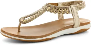 UBFEN Womens Flat Sandals Dress Braided T-Strap Thong Sandals with Arch Support Comfortable for Walking